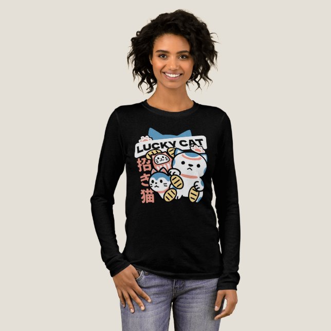 Lucky Cat Art – Maneki Neko with Gold Coin T Shirt (Hel framsida)