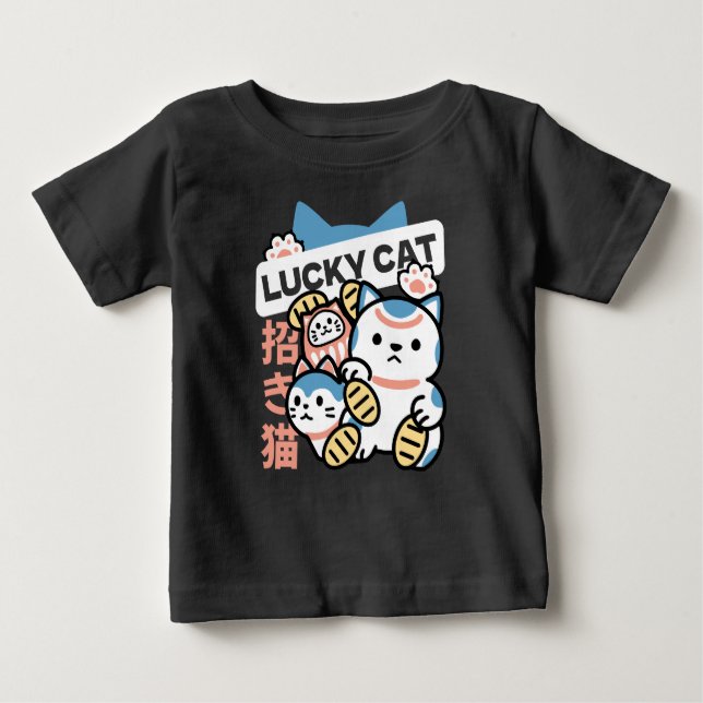 Lucky Cat Art – Maneki Neko with Gold Coin T Shirt (Framsida)