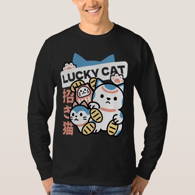 Lucky Cat Art – Maneki Neko with Gold Coin T Shirt (Framsida)