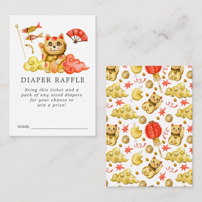 Lucky Cat | Babyskor Diaper Raffle Biljett Tilläggskort (Fram/baksida)