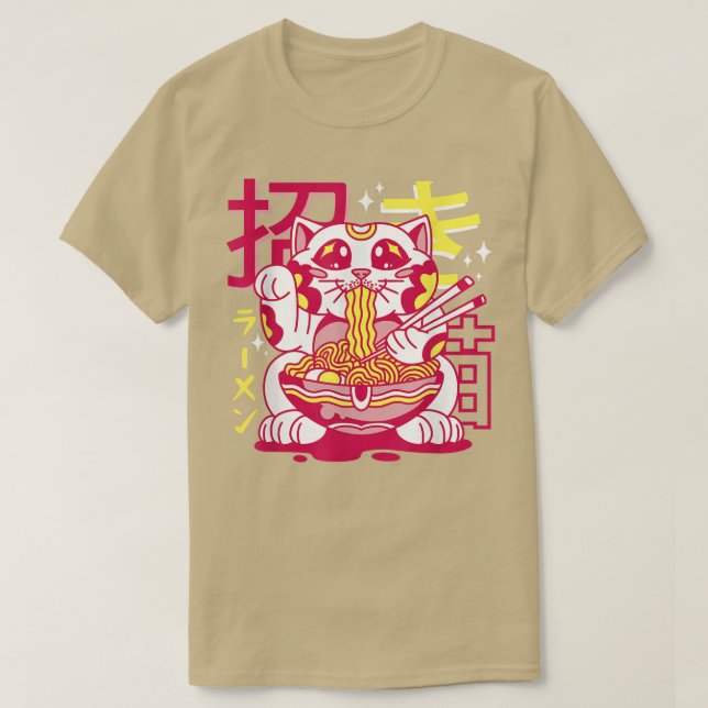Lucky Cat Eating Ramen Noodles Gift  T Shirt (Design framsida)