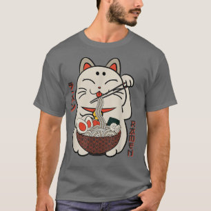 Lucky Cat Eating Ramen Noodles Japans Food Anime T Shirt
