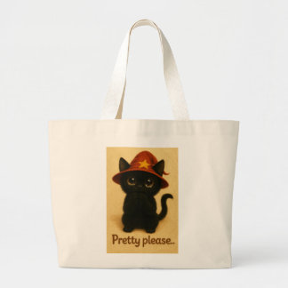 Lucky Cat Emi – Begging Pose Witch Cat Tote Bag Jumbo Tygkasse