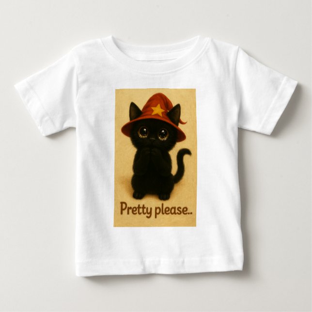 Lucky Cat Emi – Kawaii Begging Pose Witch Cat T Shirt (Framsida)