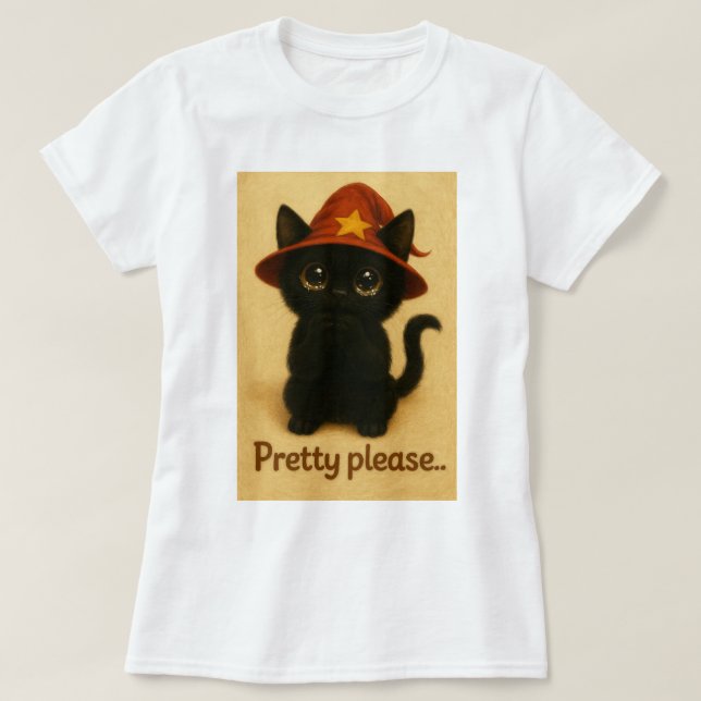 Lucky Cat Emi – Kawaii Begging Pose Witch Cat T Shirt (Design framsida)