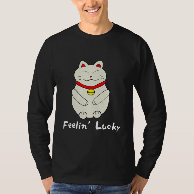 Lucky Cat Feelin' Lucky Maneki Neko T Shirt (Framsida)