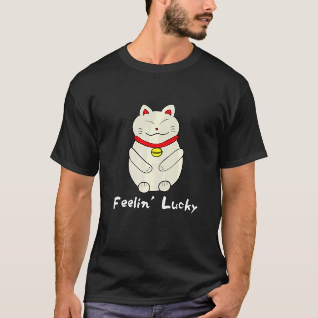 Lucky Cat Feelin' Lucky Maneki Neko T Shirt (Framsida)