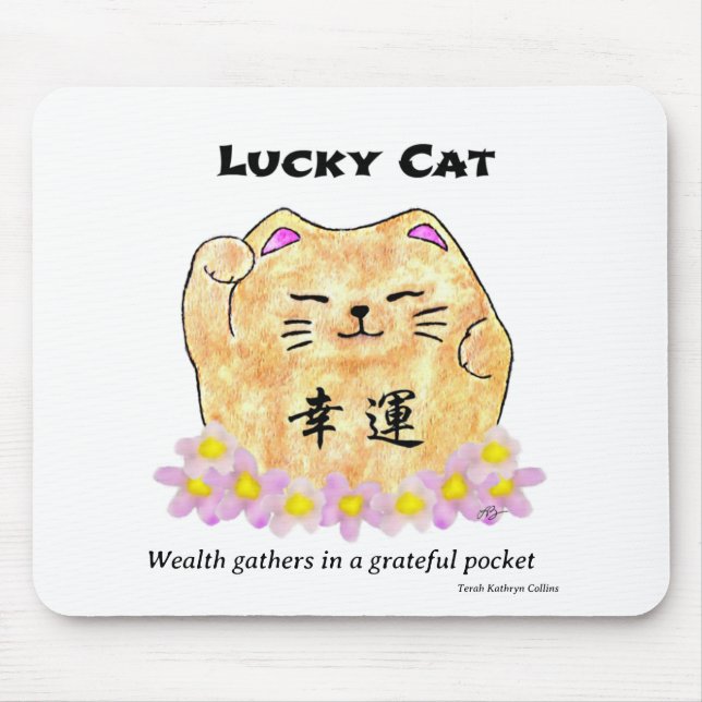 Lucky Cat - förmögenhet samlas i en tacksam ficka Musmatta (Framsidan)