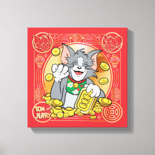 Lucky Cat Jerry med Guld Sycees Canvastryck
