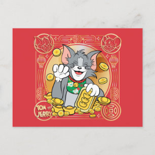 Lucky Cat Jerry med Guld Sycees Helg Vykort
