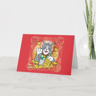 Lucky Cat Jerry med Guld Sycees Helgkort