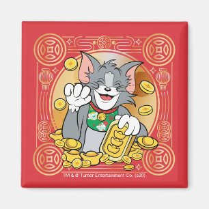 Lucky Cat Jerry med Guld Sycees Magnet