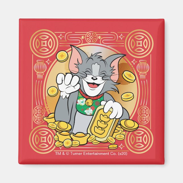 Lucky Cat Jerry med Guld Sycees Magnet (Framsidan)