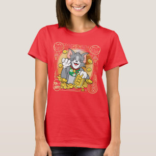 Lucky Cat Jerry med Guld Sycees T Shirt