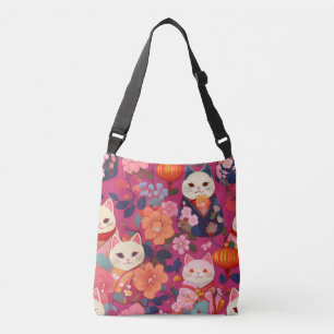Lucky cat Kimono mönster inspirerade japanvävnader Axelväska