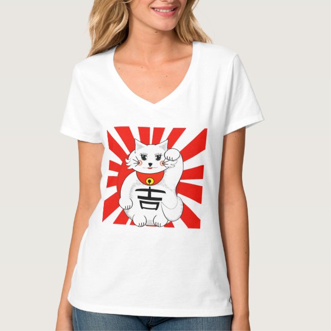 Lucky Cat-Maneki Neko - Beckoning Tee Shirt (Framsida)