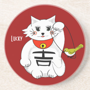 Lucky Cat-Maneki Neko - Beckoning.. Underlägg Sandsten