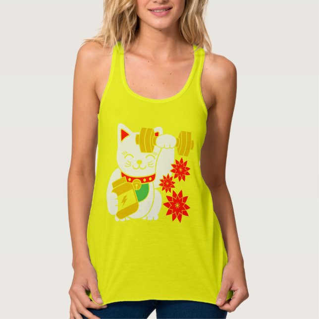 Lucky Cat Maneki Neko Hiss Workout Shirt Linne Med Racerback (Framsida)