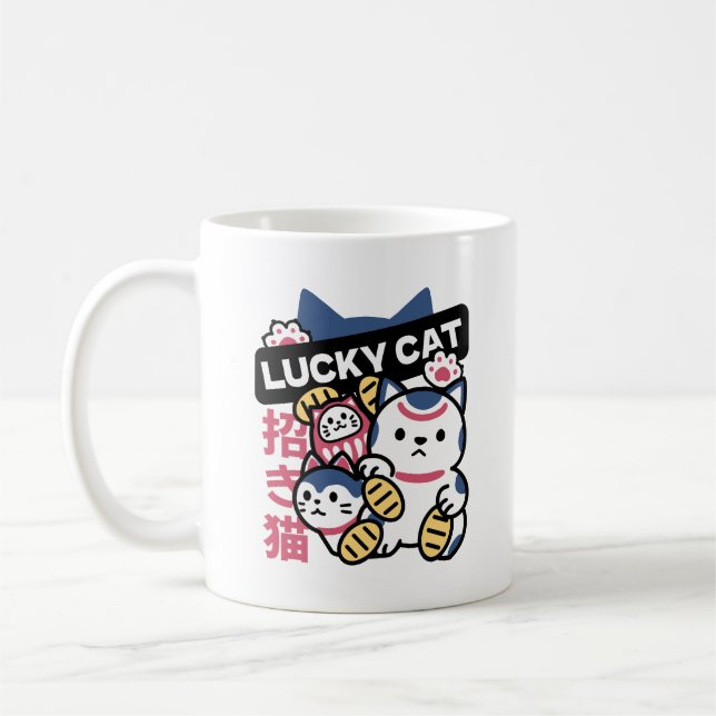 Lucky Cat Maneki Neko – Japanese Fortune Cat  Kaffemugg (Vänster)