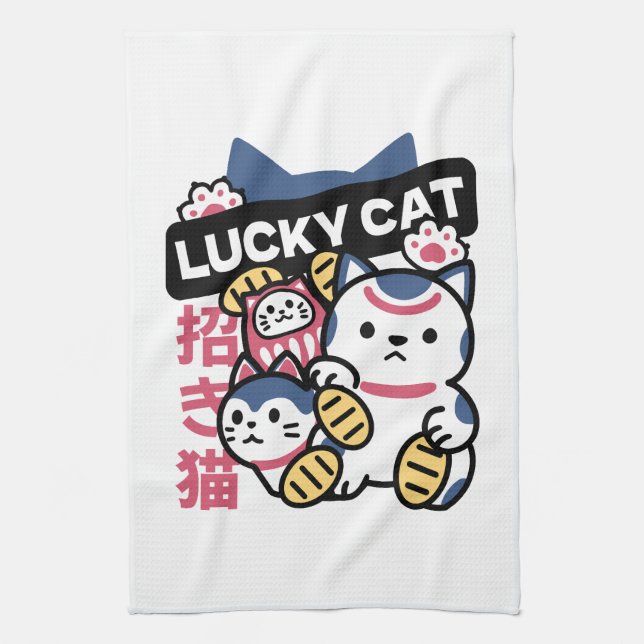 Lucky Cat Maneki Neko – Japanese Fortune Cat  Kökshandduk (Vertikal)
