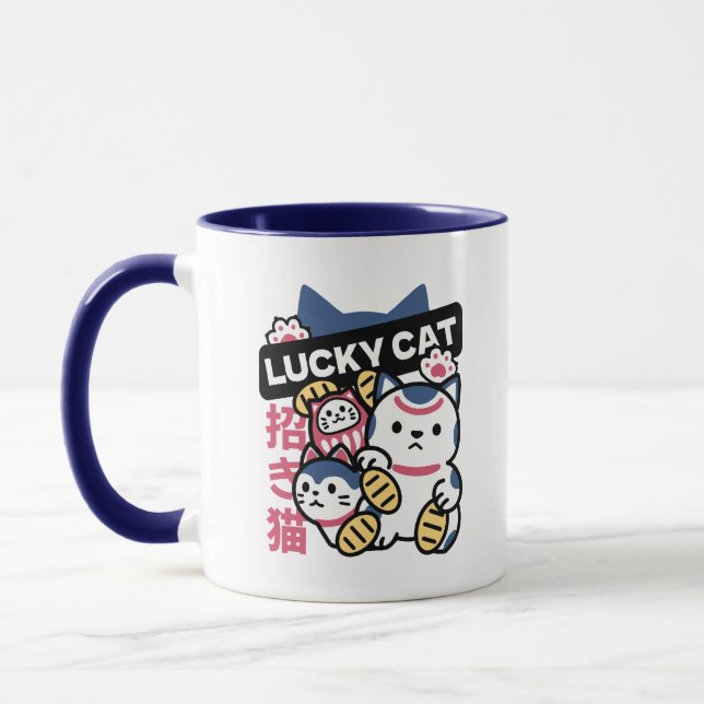 Lucky Cat Maneki Neko – Japanese Fortune Cat  Mugg (Vänster)