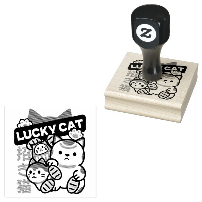 Lucky Cat Maneki Neko – Japanese Fortune Cat  Stämpel (Stämplad)