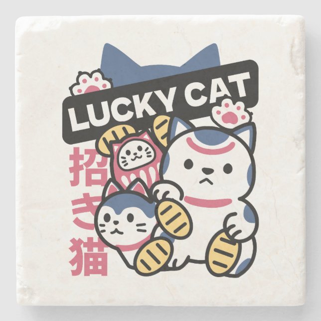 Lucky Cat Maneki Neko – Japanese Fortune Cat  Stenunderlägg (Framsidan)