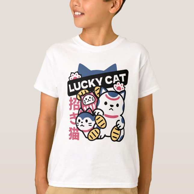 Lucky Cat Maneki Neko – Japanese Fortune Cat  T Shirt (Framsida)