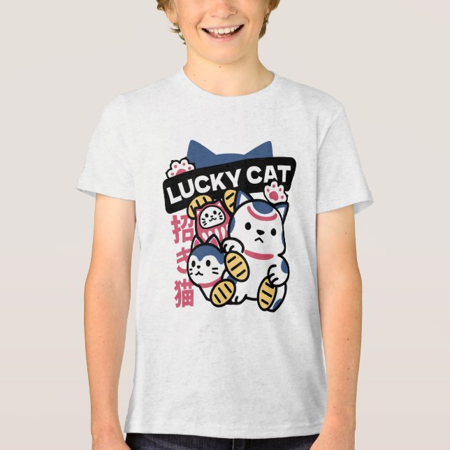 Lucky Cat Maneki Neko – Japanese Fortune Cat  T Shirt (Framsida)
