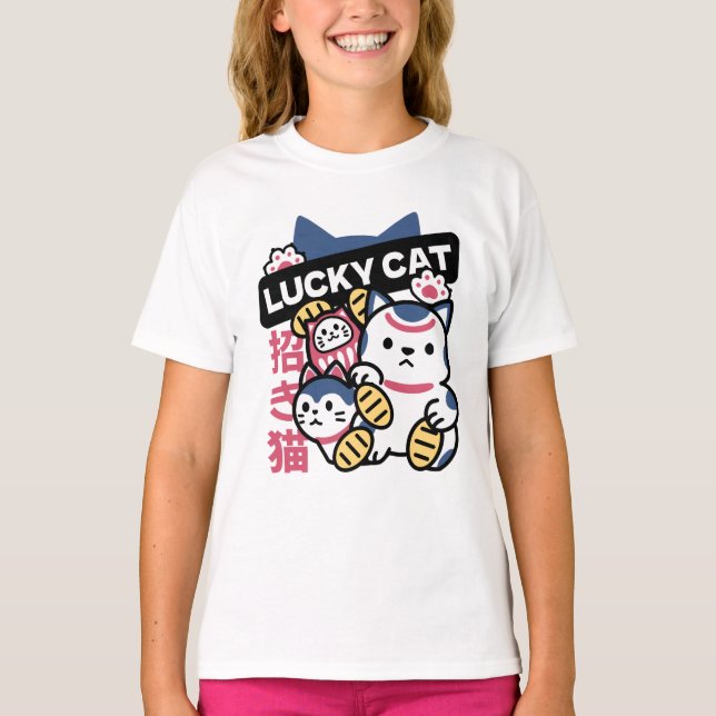 Lucky Cat Maneki Neko – Japanese Fortune Cat  T Shirt (Framsida)