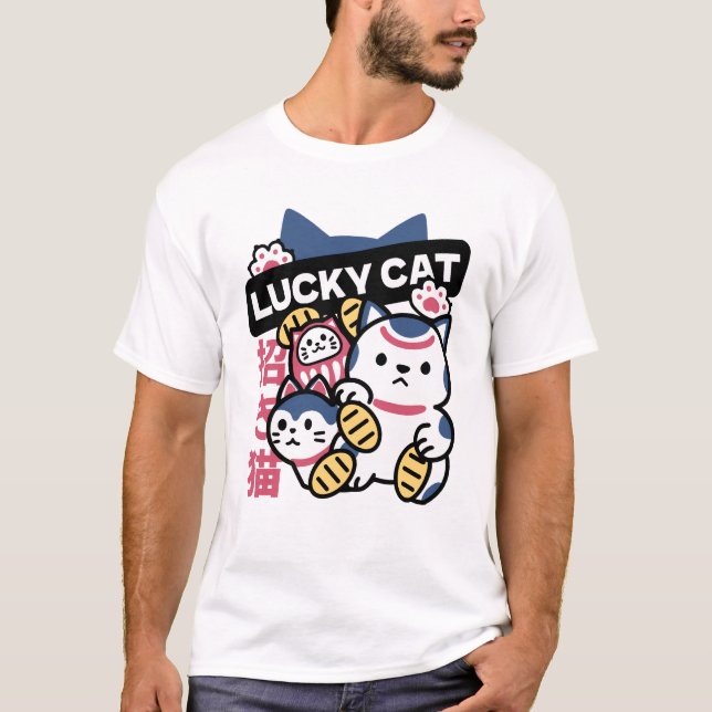 Lucky Cat Maneki Neko – Japanese Fortune Cat  T Shirt (Framsida)