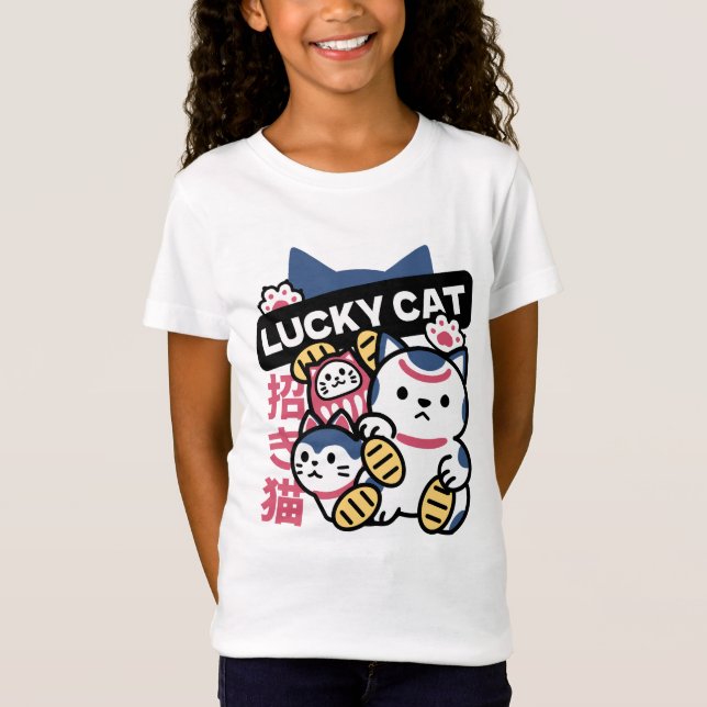 Lucky Cat Maneki Neko – Japanese Fortune Cat  T Shirt (Framsida)