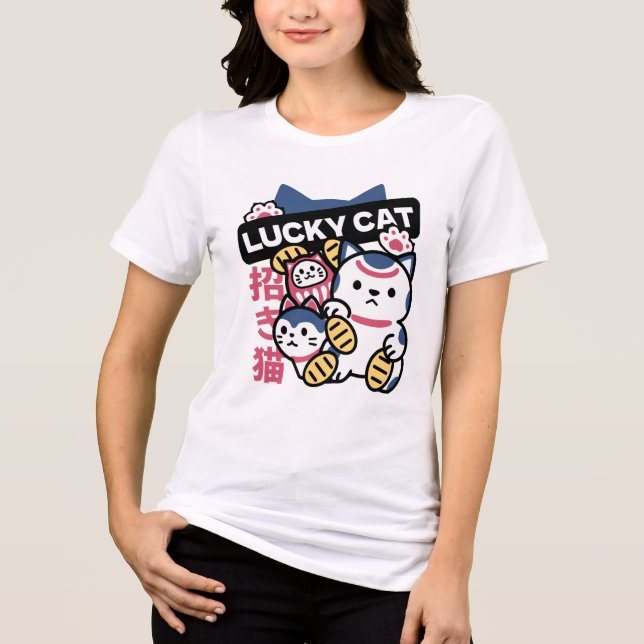 Lucky Cat Maneki Neko – Japanese Fortune Cat  T Shirt (Framsida)