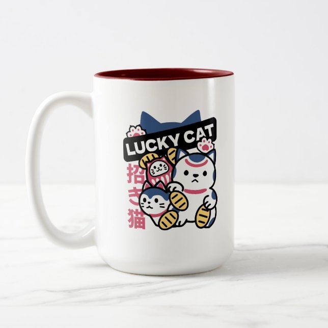 Lucky Cat Maneki Neko – Japanese Fortune Cat  Två-Tonad Mugg (Vänster)