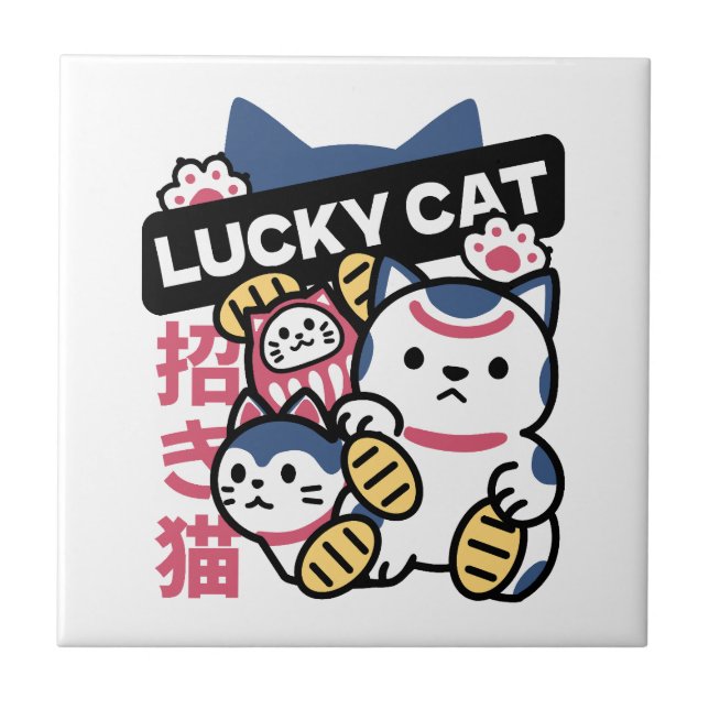 Lucky Cat Maneki Neko – Japansk Lyckokatt  Kakelplatta (Framsidan)