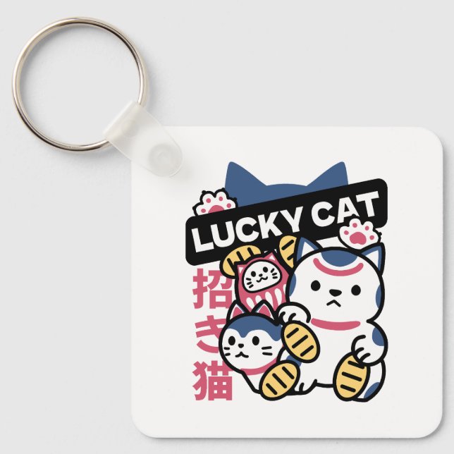 Lucky Cat Maneki Neko – Japansk Lyckokatt  Nyckelring (Framsida)