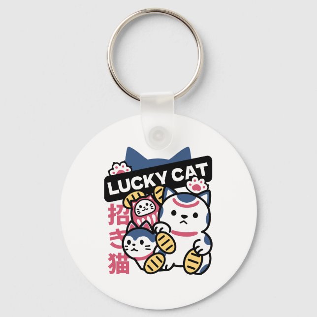 Lucky Cat Maneki Neko – Japansk Lyckokatt  Nyckelring (Framsida)