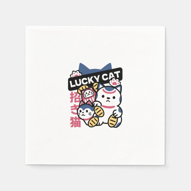 Lucky Cat Maneki Neko – Japansk Lyckokatt  Pappersservett (Framsidan)