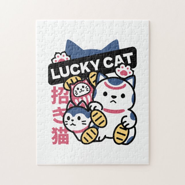 Lucky Cat Maneki Neko – Japansk Lyckokatt  Pussel (Vertikal)