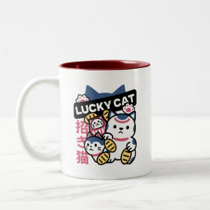 Lucky Cat Maneki Neko – Japansk Lyckokatt Två-Tonad Mugg