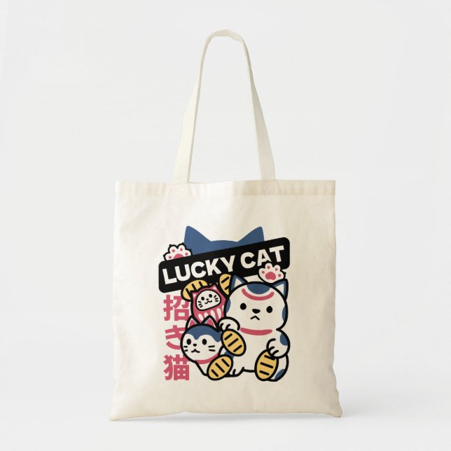 Lucky Cat Maneki Neko – Japansk Lyckokatt  Tygkasse (Framsidan)
