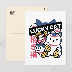 Lucky Cat Maneki Neko – Japansk Lyckokatt Vykort
