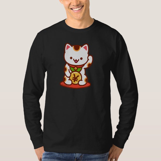 Lucky Cat MANEKI-NEKO - Japanska Yen T Shirt (Framsida)