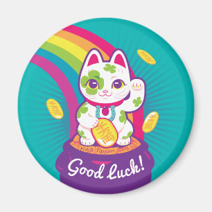 Lucky Cat Maneki Neko Lycka till Pot of Guld Magnet