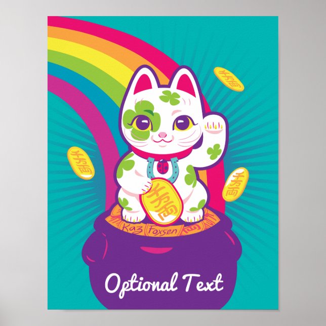 Lucky Cat Maneki Neko Lycka till Pot of Guld Poster (Framsidan)