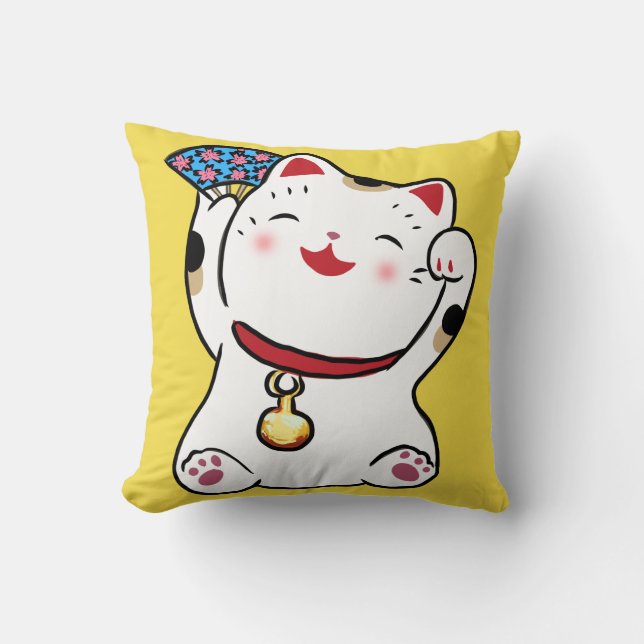 Lucky Cat Maneki Neko Pillow Kudde (Framsida)
