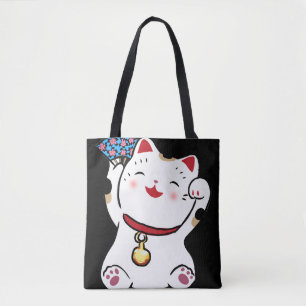 Lucky Cat Maneki Neko Tote Tygkasse