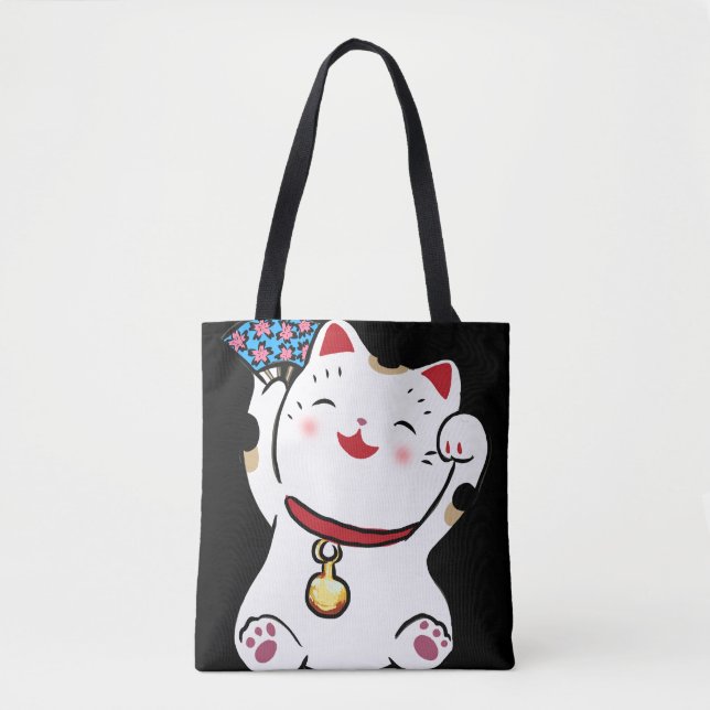 Lucky Cat Maneki Neko Tote Tygkasse (Framsida)