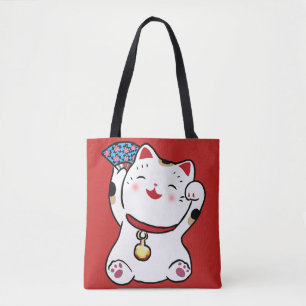 Lucky Cat Maneki Neko Tote Tygkasse