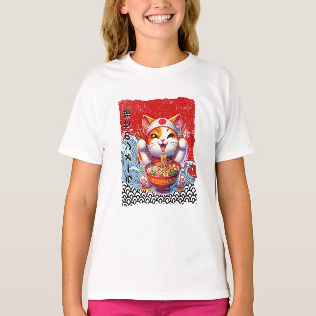 Lucky Cat Noodle Love T Shirt (Framsida)